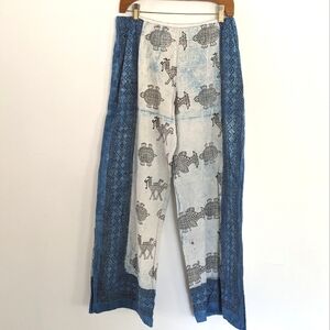 OOAK Boho Wide Leg Patterned Pants Blue & White